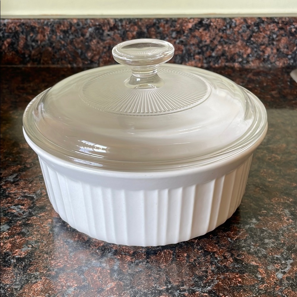 White Glass Casserole Dish with Lid